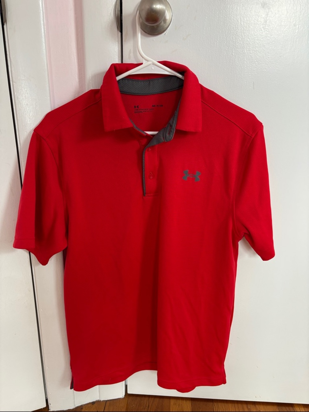 Under Armour Men’s Red Short Sleeve Polo with Grey Logo